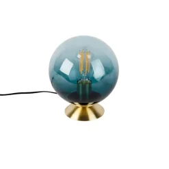 QAZQA Art Deco Tischlampe Messing mit blauem Glas - Pallon