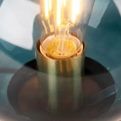 QAZQA Art Deco Tischlampe Messing mit blauem Glas - Pallon