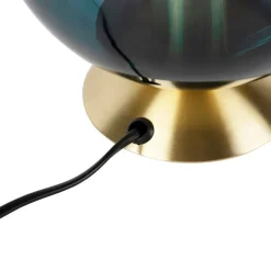 QAZQA Art Deco Tischlampe Messing mit blauem Glas - Pallon