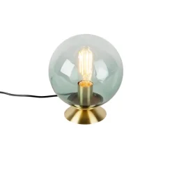 QAZQA Art Deco Tischlampe Messing mit grünem Glas - Pallon