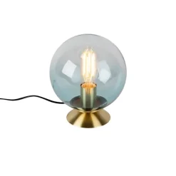 QAZQA Art Deco Tischlampe Messing mit blauem Glas - Pallon