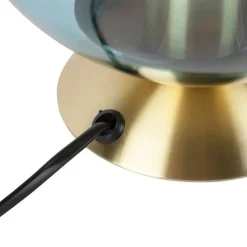 QAZQA Art Deco Tischlampe Messing mit blauem Glas - Pallon