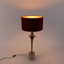QAZQA Art Deco Tischlampe mit Veloursschirm rot 35 cm - Diverso