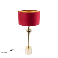 QAZQA Art Deco Tischlampe mit Veloursschirm rot 35 cm - Diverso