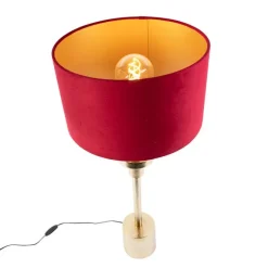 QAZQA Art Deco Tischlampe mit Veloursschirm rot 35 cm - Diverso