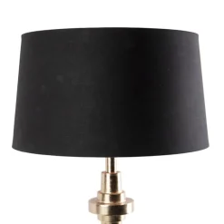 QAZQA Art Deco Tischlampe schwarz mit Baumwollschirm schwarz 45 cm - Diverso