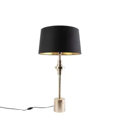 QAZQA Art Deco Tischlampe schwarz mit Baumwollschirm schwarz 45 cm - Diverso