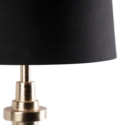 QAZQA Art Deco Tischlampe schwarz mit Baumwollschirm schwarz 45 cm - Diverso