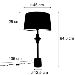 QAZQA Art Deco Tischlampe schwarz mit Baumwollschirm schwarz 45 cm - Diverso