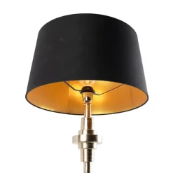 QAZQA Art Deco Tischlampe schwarz mit Baumwollschirm schwarz 45 cm - Diverso
