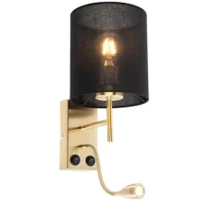QAZQA Art Deco Wandlampe Gold mit schwarzem Baumwollschirm - Stacca