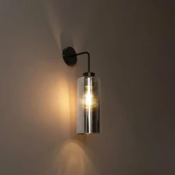 QAZQA Art Deco Wandleuchte schwarz mit Rauchglas - Laura