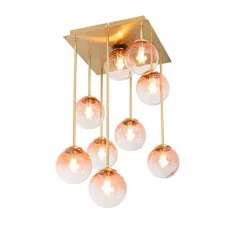 QAZQA Art-Deco-Deckenlampe Gold mit rosa Glas 9 Lichter - Athen