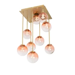 QAZQA Art-Deco-Deckenlampe Gold mit rosa Glas 9 Lichter - Athen