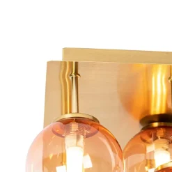 QAZQA Art-Deco-Deckenlampe Gold mit rosa Glas 9 Lichter - Athen