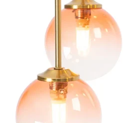 QAZQA Art-Deco-Deckenlampe Gold mit rosa Glas 9 Lichter - Athen