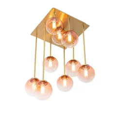 QAZQA Art-Deco-Deckenlampe Gold mit rosa Glas 9 Lichter - Athen