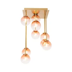 QAZQA Art-Deco-Deckenlampe Gold mit rosa Glas 9 Lichter - Athen