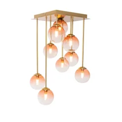 QAZQA Art-Deco-Deckenlampe Gold mit rosa Glas 9 Lichter - Athen