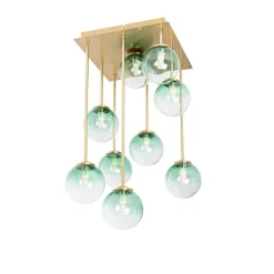QAZQA Art-Deco-Deckenlampe Gold mit grünem Glas 9 Lichter - Athen