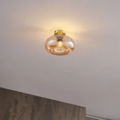 QAZQA Art-Deco-Deckenleuchte Messing mit Bernsteinglas - Busa