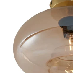 QAZQA Art-Deco-Deckenleuchte Messing mit Bernsteinglas - Busa