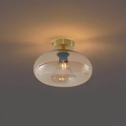 QAZQA Art-Deco-Deckenleuchte Messing mit Bernsteinglas - Busa