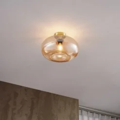 QAZQA Art-Deco-Deckenleuchte Messing mit Bernsteinglas 40cm - Busa