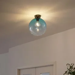 QAZQA Art-Deco-Deckenleuchte Messing mit blauem Glas - Sandra