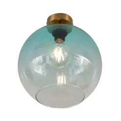 QAZQA Art-Deco-Deckenleuchte Messing mit blauem Glas - Sandra