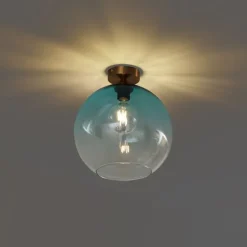 QAZQA Art-Deco-Deckenleuchte Messing mit blauem Glas - Sandra