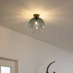 QAZQA Art-Deco-Deckenleuchte Messing mit grünem Glas - Sandra