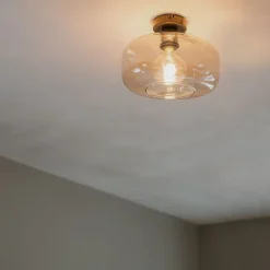 QAZQA Art-Deco-Deckenleuchte schwarz mit bernsteinfarbenem Glas – Bizle