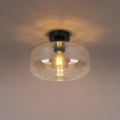 QAZQA Art-Deco-Deckenleuchte schwarz mit bernsteinfarbenem Glas – Bizle