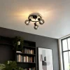 QAZQA Art-Deco-Deckenleuchte schwarz mit Rauchglas 3-flammig rund - Vidro