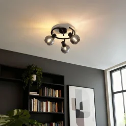 QAZQA Art-Deco-Deckenleuchte schwarz mit Rauchglas 3-flammig rund - Vidro