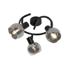 QAZQA Art-Deco-Deckenleuchte schwarz mit Rauchglas 3-flammig rund - Vidro