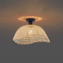 QAZQA Art-Deco-Deckenleuchte Schwarz mit Naturbambus 40cm - Alka