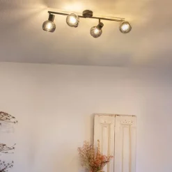 QAZQA Art-Deco-Deckenleuchte schwarz mit Rauchglas 4-flammig - Vidro