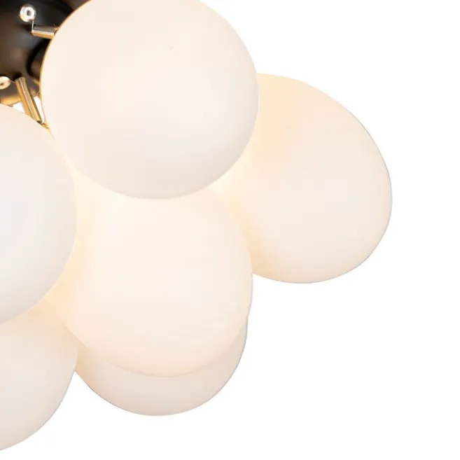 QAZQA Art-Deco-Deckenleuchte schwarz mit Opalglas 3-flammig – Uvas