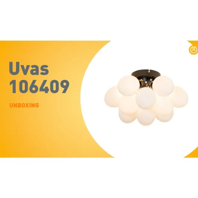 QAZQA Art-Deco-Deckenleuchte schwarz mit Opalglas 3-flammig – Uvas