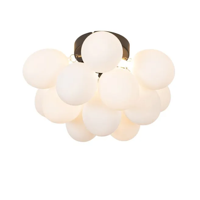 QAZQA Art-Deco-Deckenleuchte schwarz mit Opalglas 3-flammig – Uvas