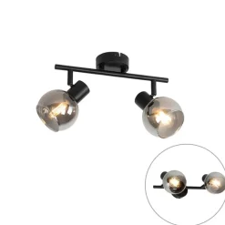 QAZQA Art-Deco-Deckenleuchte schwarz mit Rauchglas 2-flammig - Vidro