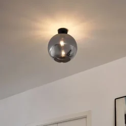 QAZQA Art-Deco-Deckenleuchte schwarz mit Rauchglas - Sandra