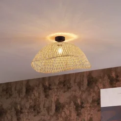 QAZQA Art-Deco-Deckenleuchte Schwarz mit Naturbambus 60cm - Alka