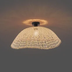 QAZQA Art-Deco-Deckenleuchte Schwarz mit Naturbambus 60cm - Alka