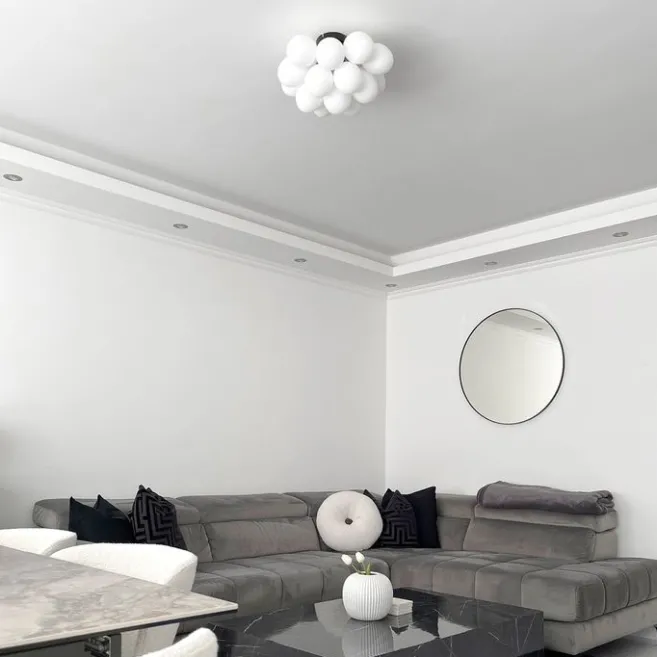 QAZQA Art-Deco-Deckenleuchte schwarz mit Opalglas 4-flammig – Uvas