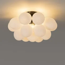 QAZQA Art-Deco-Deckenleuchte schwarz mit Opalglas 4-flammig – Uvas