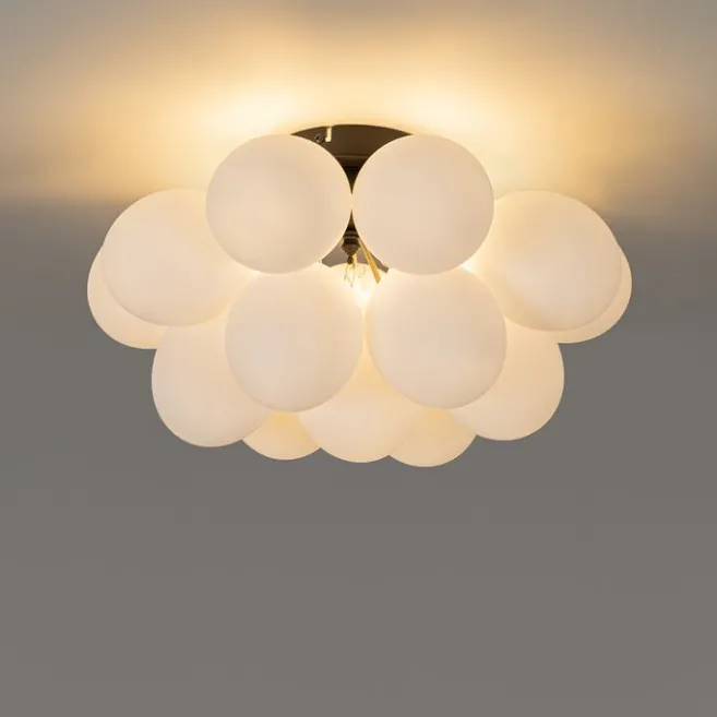 QAZQA Art-Deco-Deckenleuchte schwarz mit Opalglas 4-flammig – Uvas