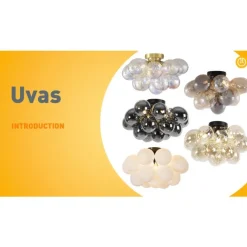 QAZQA Art-Deco-Deckenleuchte schwarz mit Opalglas 4-flammig – Uvas